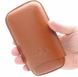 Three Cigar Leather Holder (Corona) - Authentic Full Grade Buffalo Hide Leather