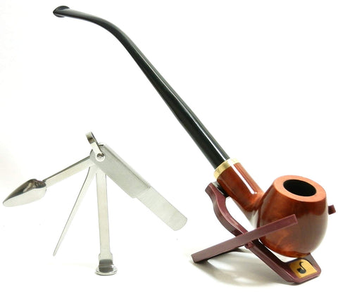 Churchwarden Tobacco Smoke Pipe Set - with Stand & 3-in-1 Tamper Tool- Hand Made by