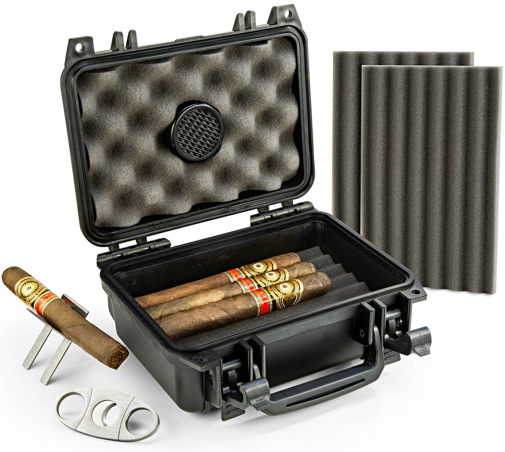 Waterproof Travel Cigar Humidor - Holds up to 20 Cigars - with Ac