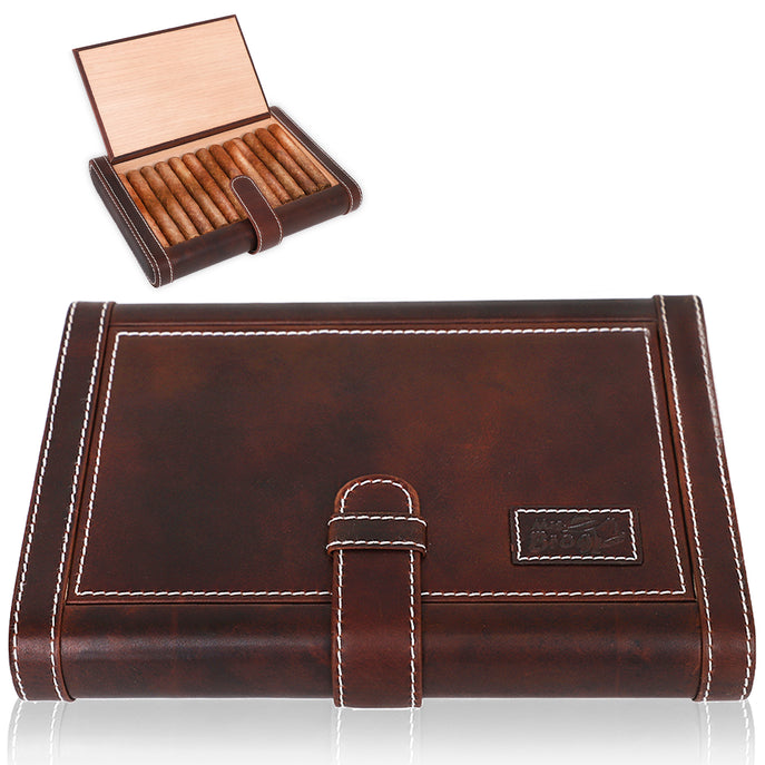 Leather Cigar Humidor Slim Box Cedar Wood 