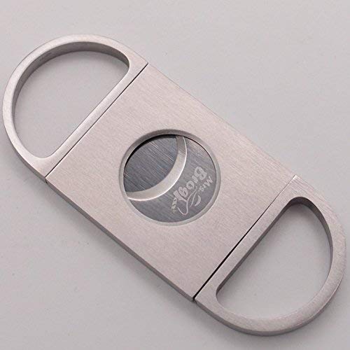 Mrs. Brog Stainless Steel Cigar Cutter With Back Protector - Round Ends - Leather Pouch - Guillotine Double Blade for a Precise Perfect Cut
