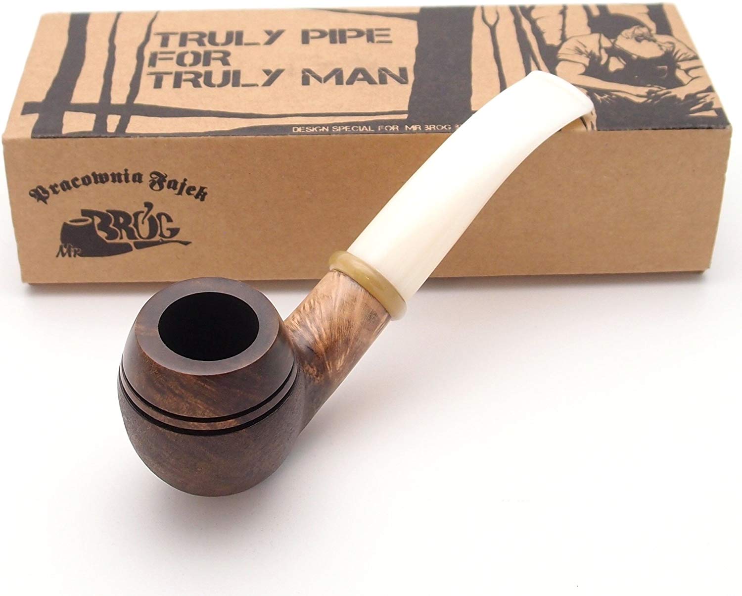 Mr. Brog Smoking Pipe - Model No. 117 Bishop Walnut Sandblast - Mediterranean Briar Wood - Hand Made Tobacco Pipe