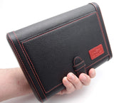 Travel Cigar Humidor Box Great Carry Along - Authentic Full Grade Cow Leather - Black & Red Stitch