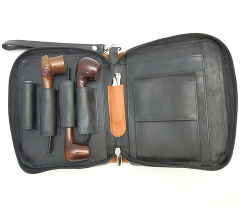 Sheep Napa Leather Tobacco Pipe Pouch Combo - Four Pipes and Tobacco P