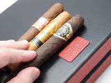 Travel Cigar Humidor Box Great Carry Along - Authentic Soft Cow Leather - Black+Tan