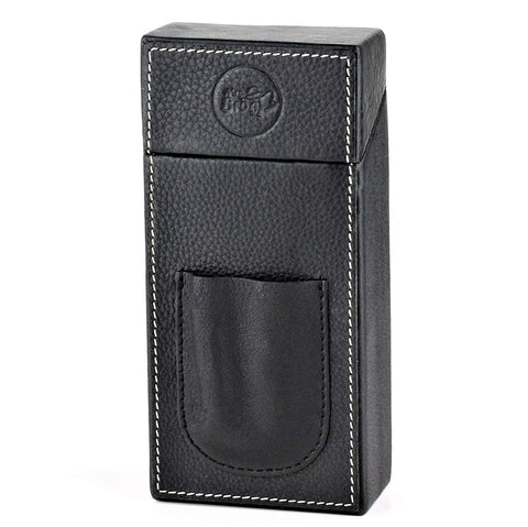 Mrs. Brog Elegant Full Grain Leather Cigar Humidor Compact Case - Travel Box - Black