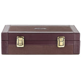 Leather Cigar Humidor Case Cedar Wood Box - Oil Pull-up + Canvas Leather - [Dark Brown+Light Brown]