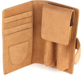 Leather Cigar Purse Travel Case - Credi Card Slots, Cutter & Tube Slots - Diesel Leather - [Tan]