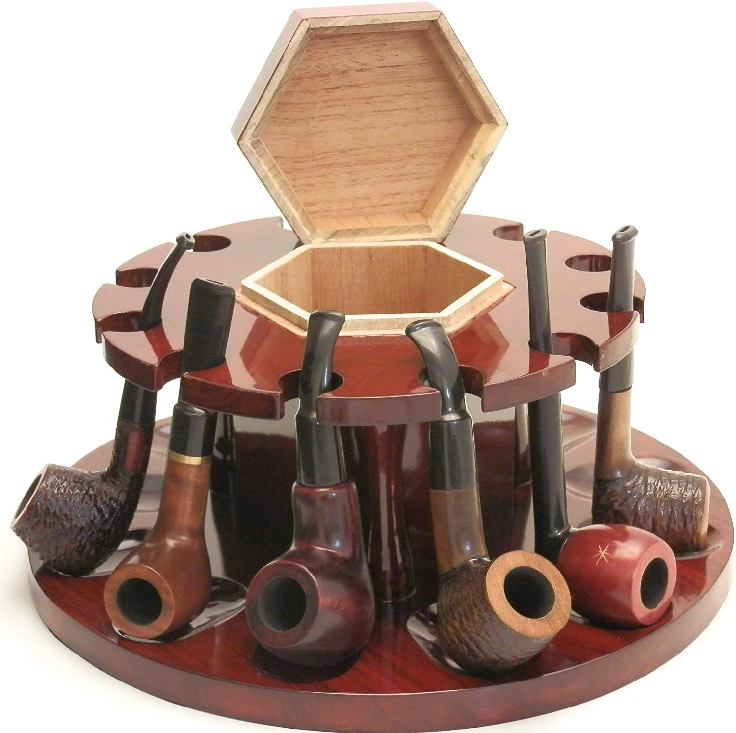 Tobacco Pipe Rack - 12 Pipes - With Middle Storage for Pipe Tobacco