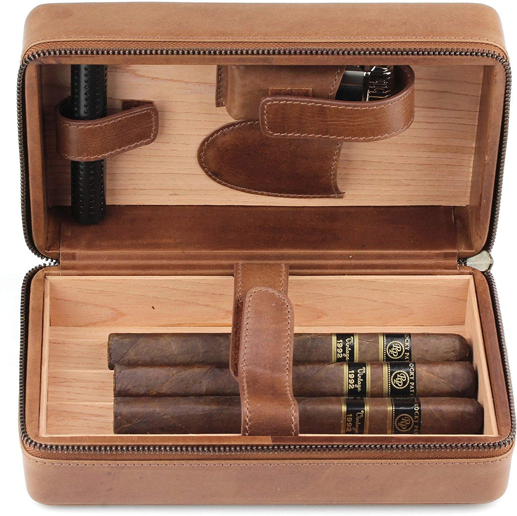 Leather Cigar Humidor Case Cedar Wood Box Atmosphere Leather [Brow