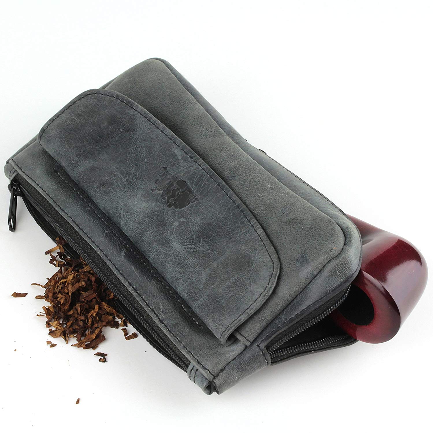 Tobacco Pipe Combo Pouch - Diesel Leather - [Slate Black]