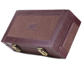 Leather Cigar Humidor Case Cedar Wood Box - Oil Pull-up + Canvas Leather - [Dark Brown+Light Brown]