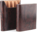 Leather Cigar Humidor Case with Stitching - 5 Cigar Grooves in Cedar Wood - Atmosphere Leather - [Wood]