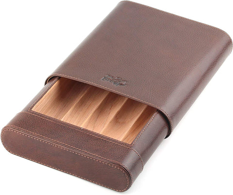 CIGAR IN STYLE Cigar Case Travel Holder - PU Leather Cedar Wood Lined Brown  2 Ct Sturdy Carry Case - 56 Ring Gauge